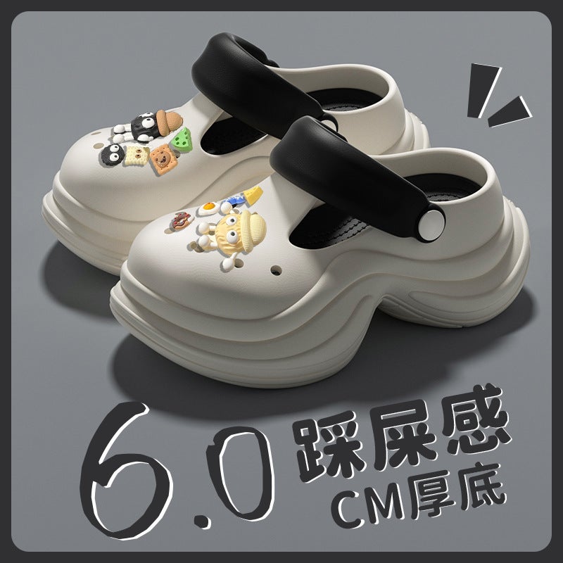 Style Hole Shoes Women'S Summer Thick Sole Non-Slip Outer Wear Height-Increasing Beach Baotou Women'S Diy Sandals And Slippers - Image 2